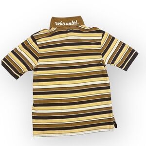 Ecko Unltd Men's Striped Polo Shirt Brown Tan White Y2K Vtg‎ Graphic Collar L